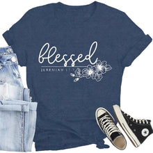 Load image into Gallery viewer, Blessed Christian Shirt for Women T-Shirt Retro Faith Short Sleeve Blue