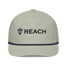 Load image into Gallery viewer, REACH Embroidered Navy on Gray Golf Rope Cap